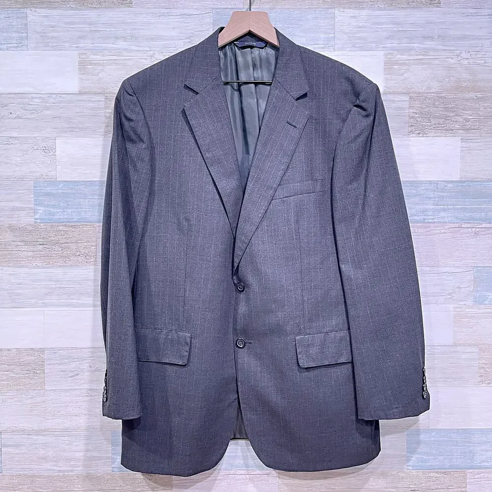 Brooks Brothers Brooksease Wool Suit Gray Stripe Mens 42R Pleated Pants 33W